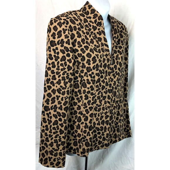 Vintage Dressbarn Jacket M Brown Leopard Zip Up Stand Up Collar 90s Retro Y2K - Picture 2 of 6